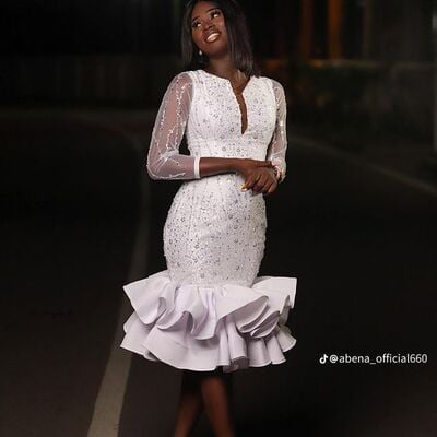 Simple beading crystals 3/4 long sleeve tea-length african wedding dress bridal dress