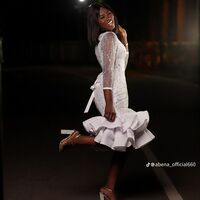 Simple Beading Crystals 3/4 Long Sleeve Tea-length African Wedding Dress Bridal Dress - Thumbnail 1