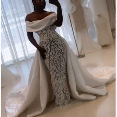 Luxury sheath with detachable train lace african wedding dress bridal dress