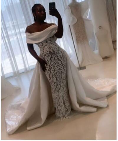 Luxury Sheath with Detachable Train Lace African Wedding Dress Bridal Dress