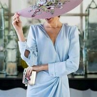 Baby Blue Sheath Simple Long Sleeve Mother of the Bride/Groom Dress - Thumbnail 1
