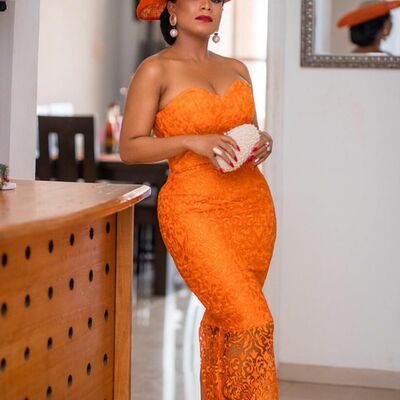 Simple lace orange mother of the bride/groom dress