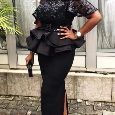 Black sheath lace african prom dress evening dress