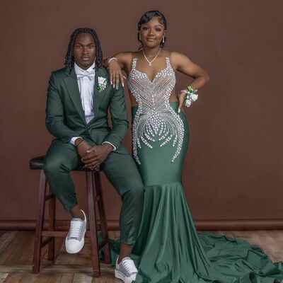 Dark blue sheath beading crsytals african prom dress evening dress