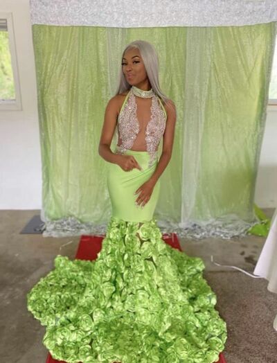 Green Sheath Lace African Prom Dress Evening Dress