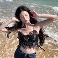 Sexy Black Butterfly Spaghetti Strap Tank Top Y2K Style Summer Girl - Thumbnail 3