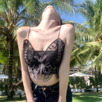 Sexy Black Butterfly Spaghetti Strap Tank Top Y2K Style Summer Girl - Thumbnail 6