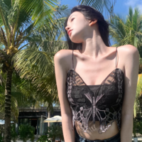 Sexy Black Butterfly Spaghetti Strap Tank Top Y2K Style Summer Girl - Thumbnail 7