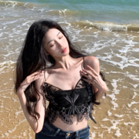 Sexy Black Butterfly Spaghetti Strap Tank Top Y2K Style Summer Girl - Thumbnail 8