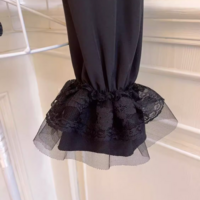 Sweetheart Princess Black White Vintage Coquette Bow Heart Diamond Pearl Lace Bell Sleeves Long Sleeve Shirt Top - Thumbnail 4