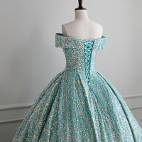 Blue Sequins Long Prom Dress, Off Shoulder Evening Dress - Thumbnail 2