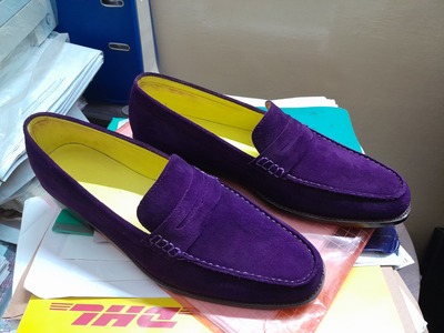 Classic Men's Hand Stitch Purple Moccasin Loafer Style Shoes, Hot Sale Suede Formal Shoes