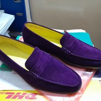 Classic Men's Hand Stitch Purple Moccasin Loafer Style Shoes, Hot Sale Suede Formal Shoes - Thumbnail 1
