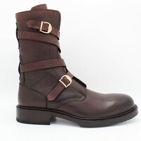 Handmade Burgundy Color Buckle Strap Long Military Ankle High Army Boot - Thumbnail 4