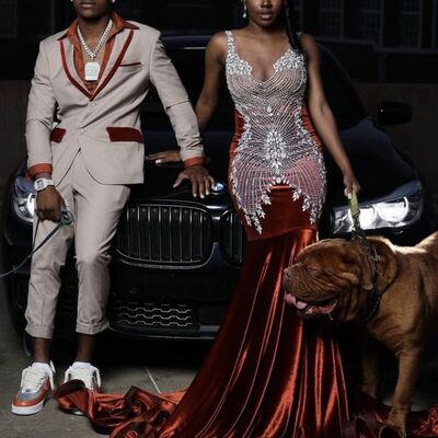 Wine red burgundy mermaid lace appliques  afrcian prom dress evening dress