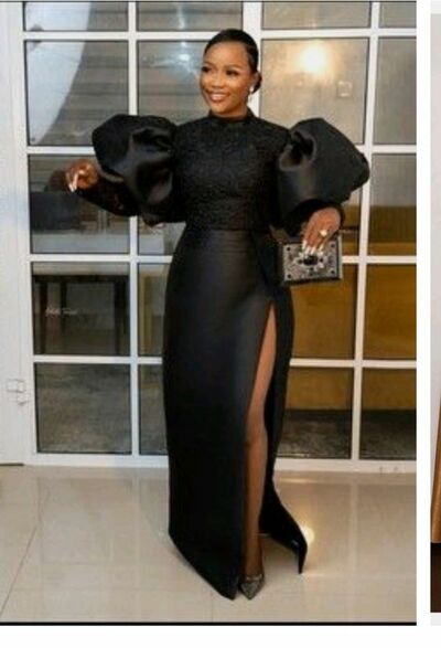 Black Mermaid Short Sleeve Afrcian Prom Dress Evening Dress