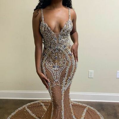 Sexy brwon sequins beading afrcian prom dress evening dress