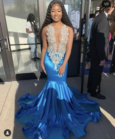 Royal Blue Mermaid Sequins Beading Afrcian Prom Dress Evening Dress