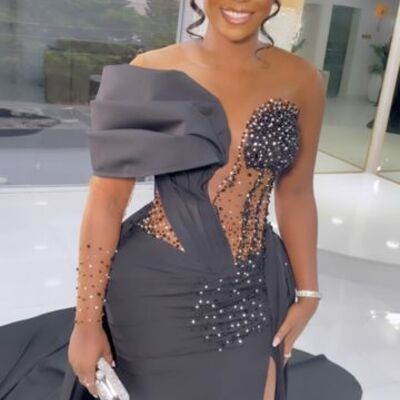 Grey mermaid lace appliques african prom dress evening dress