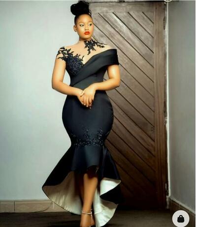 Black Mermaid Lace Appliques African Prom Dress Evening Dress