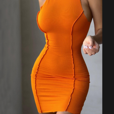 Orange Design Sleeveless Tight Dress