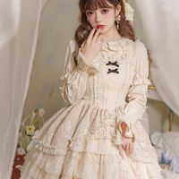 Music Box White Cream Color Sweet Princess Lace Bow Dollcore Girl Strap Dress - Thumbnail 1