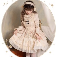Music Box White Cream Color Sweet Princess Lace Bow Dollcore Girl Strap Dress - Thumbnail 5