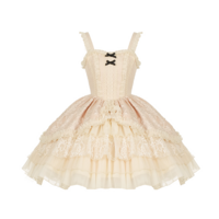 Music Box White Cream Color Sweet Princess Lace Bow Dollcore Girl Strap Dress - Thumbnail 7