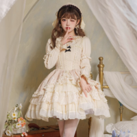 Music Box White Cream Color Sweet Princess Lace Bow Dollcore Girl Strap Dress - Thumbnail 4