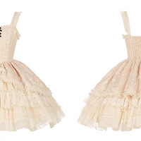 Music Box White Cream Color Sweet Princess Lace Bow Dollcore Girl Strap Dress - Thumbnail 8