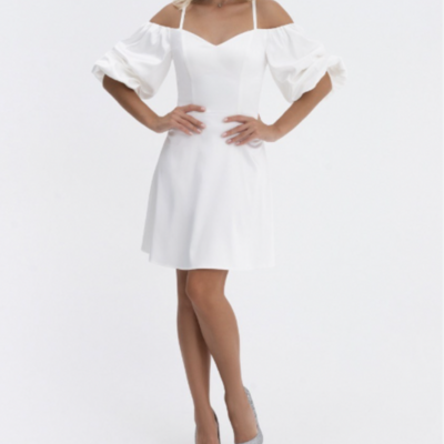 White v neck prom dresses spaghetti straps gown - Thumbnail 1