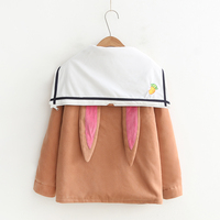 Cute Rabbit Ears Horn Button Navy Collar Preppy Wool Coat Jacket - Thumbnail 2