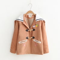Cute Rabbit Ears Horn Button Navy Collar Preppy Wool Coat Jacket - Thumbnail 1
