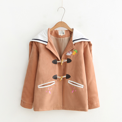 Cute rabbit ears horn button navy collar preppy wool coat jacket