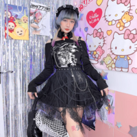 Black Punk Rock Gothic Girl Spider Silver Chain Lace Cool Chic Women Short Skirt - Thumbnail 4