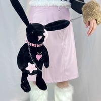 Black White Rabbit Doll Cute Plush Chain Star Love Collar Coin Purse Bag - Thumbnail 4