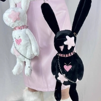 Black White Rabbit Doll Cute Plush Chain Star Love Collar Coin Purse Bag - Thumbnail 1
