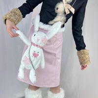 Black White Rabbit Doll Cute Plush Chain Star Love Collar Coin Purse Bag - Thumbnail 3