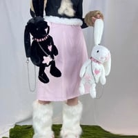 Black White Rabbit Doll Cute Plush Chain Star Love Collar Coin Purse Bag - Thumbnail 2