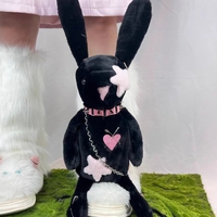 Black White Rabbit Doll Cute Plush Chain Star Love Collar Coin Purse Bag - Thumbnail 6