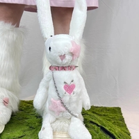 Black White Rabbit Doll Cute Plush Chain Star Love Collar Coin Purse Bag - Thumbnail 5