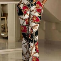 Women'S Fashion Chain Printed High Waisted Short Sleeved Jumpsuit - Thumbnail 2