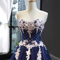 Blue Tulle Lace Long Formal Dress, Beautiful Blue Evening Party Dress - Thumbnail 1