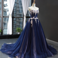 Blue Tulle Lace Long Formal Dress, Beautiful Blue Evening Party Dress - Thumbnail 2