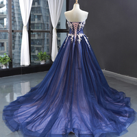 Blue Tulle Lace Long Formal Dress, Beautiful Blue Evening Party Dress - Thumbnail 3