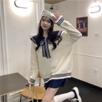 Sweet Little Sailor Collar Brown & Navy Blue Spring Autumn College Girl Style Cozy Sweater - Thumbnail 9