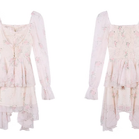 Pink Rose Flower Pretty Fairy Spring Summer Women White Coquette Long Sleeve Dress - Thumbnail 9