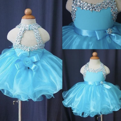 Halter short pageant dresses with rhinestones