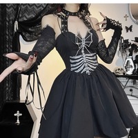 Gothic Skeleton Print Halter Dress - Thumbnail 1