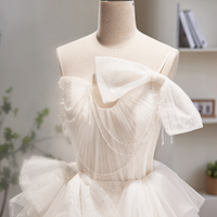 Champagne Tulle Short Prom Dress with Beaded, Cute Tulle Homecoming Dress - Thumbnail 2